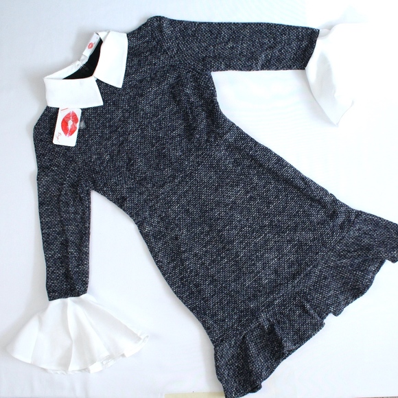 Faux Undershirt Grey Fitted Mini Sweater Dress - Picture 5 of 8
